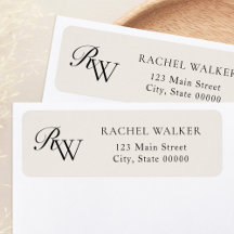 Elegant Black and Ivory Monogram Return Address