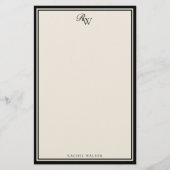 Elegant Black and Ivory Monogram Two Border Briefpapier (Vorderseite)