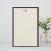 Elegant Black and Ivory Monogram Two Border Briefpapier (Stehend Vorderseite)
