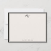 Elegant Black and Ivory Monogram Two Border Mitteilungskarte (Vorderseite)