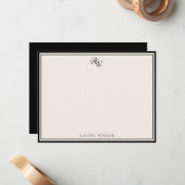 Elegant Black and Ivory Monogram Two Border Mitteilungskarte (Vorderseite/Rückseite Beispiel)