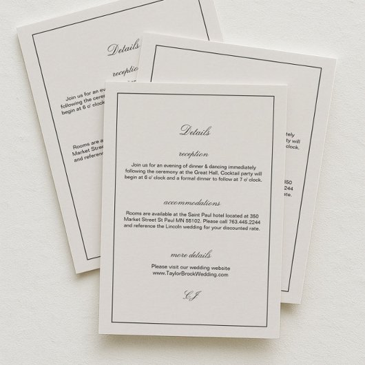 Elegant Black and Ivory Wedding Details Begleitkarte