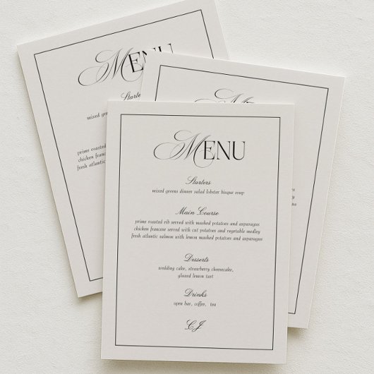 Elegant Black and Ivory Wedding Menu Card Einladung