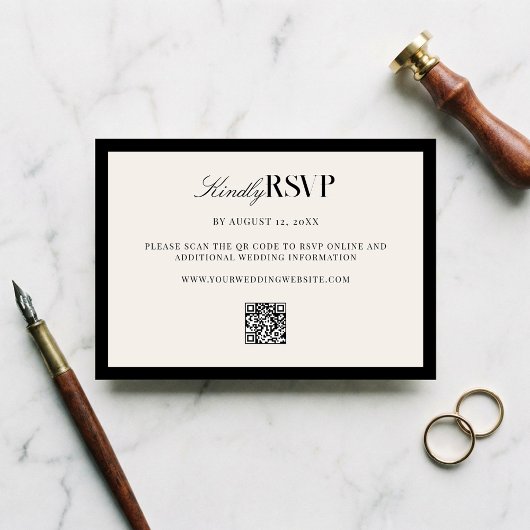 Elegant Black and Ivory Wedding RSVP Karte