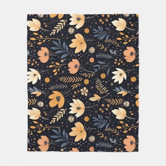 Elegant Black and Peach Boho Floral Fleecedecke (Vorderseite)