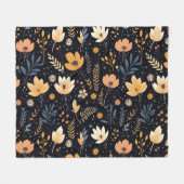 Elegant Black and Peach Boho Floral Fleecedecke (Vorderseite (Horizontal))