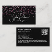 Elegant Black and Pink Glitter Salon Business Card Visitenkarte (Vorne/Hinten)