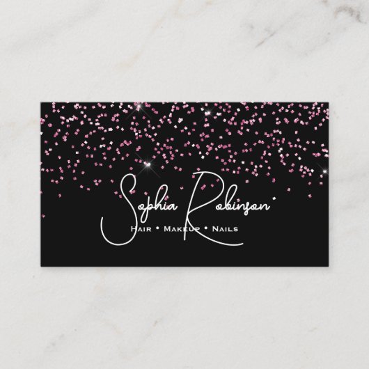 Elegant Black and Pink Glitter Salon Business Card Visitenkarte (Vorderseite)