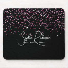 Elegant Black and Pink Glitter Salon Business Mousepad
