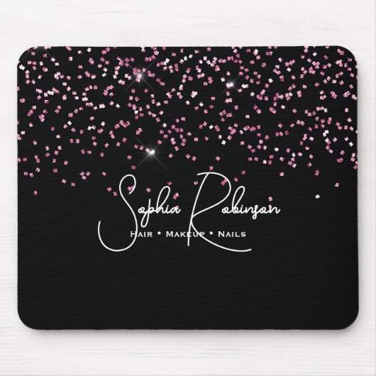 Elegant Black and Pink Glitter Salon Business Mousepad (Vorne)