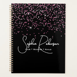 Elegant Black and Pink Glitter Salon Business Planer