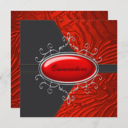 Elegant Black and Red Zebra Quinceanera Einladung (Vorne/Hinten)