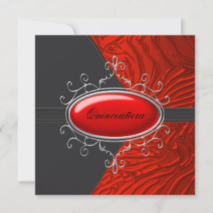 Elegant Black and Red Zebra Quinceanera Einladung