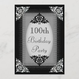 Elegant Black and Silver 100. Geburtstag Einladung