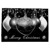 Elegant Black and Silver Baubles Frohe Weihnachten Große Geschenktüte (Rückseite)
