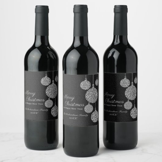 Elegant Black and Silver Christmas Design Weinetikett (Flaschen)