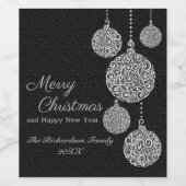 Elegant Black and Silver Christmas Design Weinetikett (Einzelnes Label)