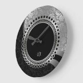 Elegant Black And Silver Damasks Ornate Frame Große Wanduhr (Winkel)