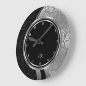 Elegant Black And Silver Damasks Silver Frame Große Wanduhr (Winkel)