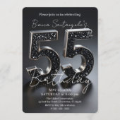 Elegant Black And Silver Glitter 55th Birthday Einladung (Vorderseite)