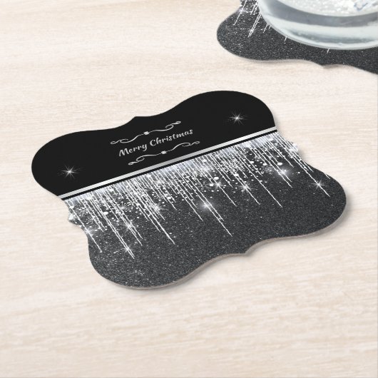 Elegant Black and Silver Sparkling Merry Christmas Untersetzer (angewinkelt)