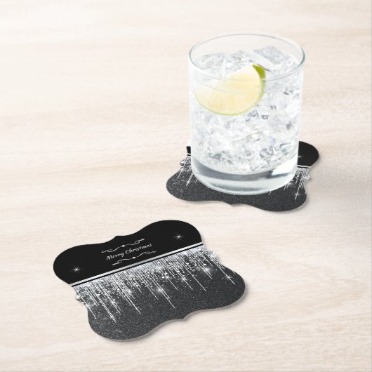 Elegant Black and Silver Sparkling Merry Christmas Untersetzer (Vor Ort)