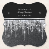 Elegant Black and Silver Sparkling Merry Christmas Untersetzer (Vorderseite)