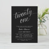 Elegant Black and Silver Twenty One 21st Birthday Einladung (Stehend Vorderseite)