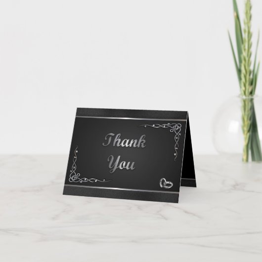 Elegant Black and Silver Wedding Thank You Cards Dankeskarte (Vorderseite)