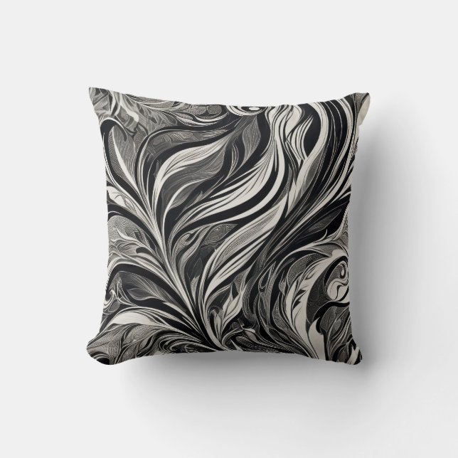 Elegant - Black and White Abstract Flow Kissen (Vorderseite)