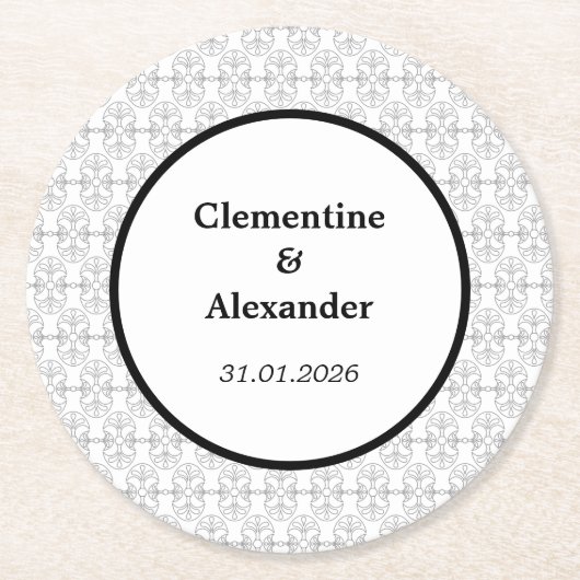 Elegant Black and White Art Deco Style Runder Pappuntersetzer (Vorderseite)