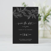 Elegant Black and White Botanical Wedding Save The Date (Stehend Vorderseite)