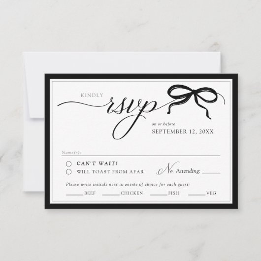 Elegant Black and White Bow Simple Classic Wedding RSVP Karte (Vorderseite)