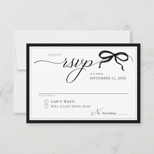Elegant Black and White Bow Simple Modern Wedding RSVP Karte (Vorderseite)