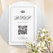 Elegant black and white branch and QR code wedding RSVP Karte