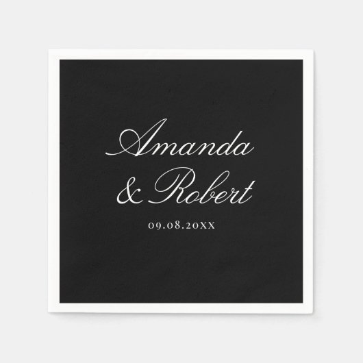 Elegant Black and White Calligraphy Wedding Serviette (Vorderseite)