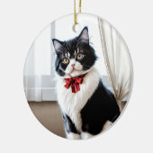 Elegant Black and White Cat Portrait Keramik Ornament (Links)
