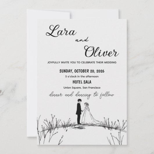 elegant black and white chic wedding invittion einladung (Vorderseite)