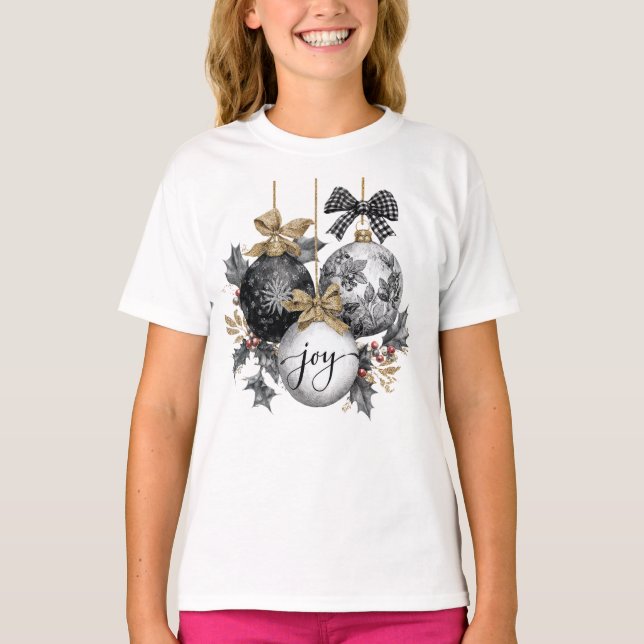 Elegant Black and White Christmas Ornaments  T-Shirt (Vorderseite)