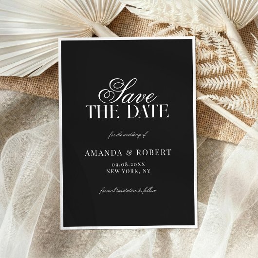 Elegant Black and White Classic Old Money Wedding Save The Date