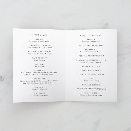 Elegant Black and White Classic Wedding Programm (Innenseite)