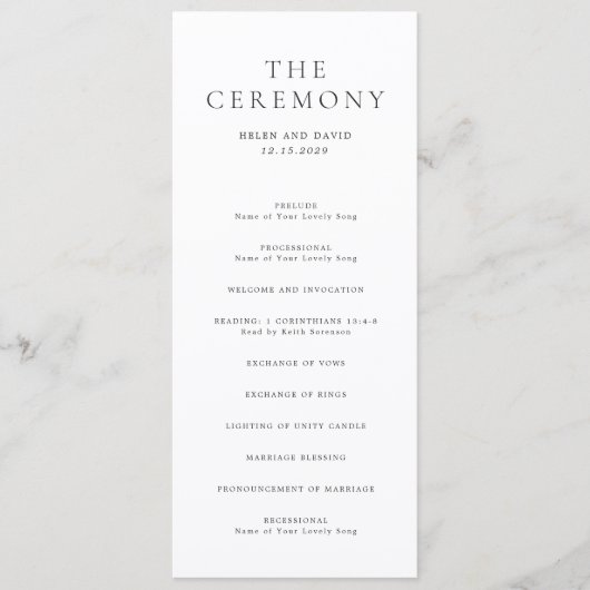 Elegant Black and White Classic Wedding Programm (Vorderseite)
