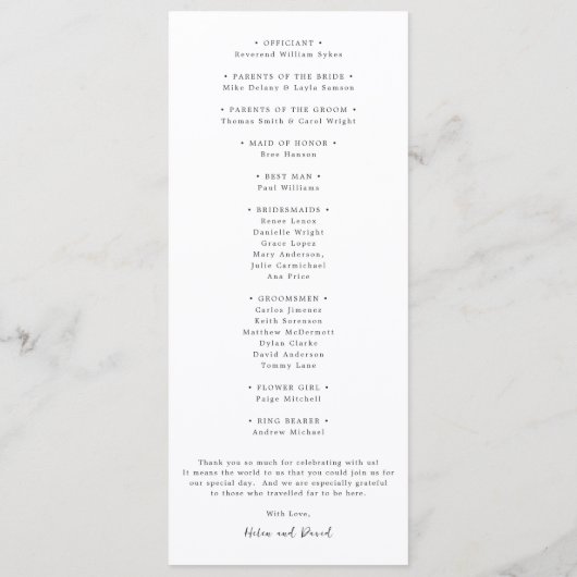 Elegant Black and White Classic Wedding Programm (Rückseite)