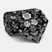 Elegant Black and White Damask - Vintage Baroque Krawatte (Gerollt)
