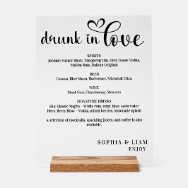 Elegant Black and White Drunk in Love Wedding Menu Acrylschild