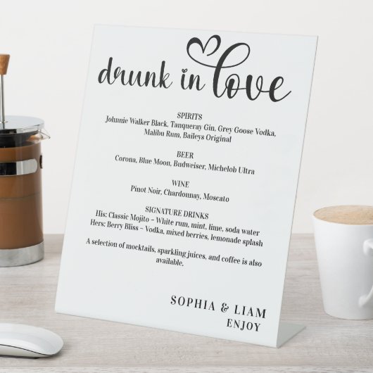 Elegant Black and White Drunk in Love Wedding Menu Sockelschild (In Situ)