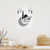 Elegant Black and White Eid Mubarak Grüße Poster (Küche)