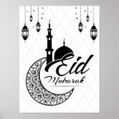 Elegant Black and White Eid Mubarak Grüße Poster (Vorne)