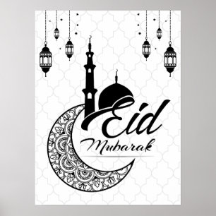 Elegant Black and White Eid Mubarak Grüße Poster