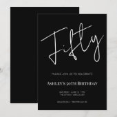 Elegant Black and White Fifty 50th Birthday Einladung (Vorne/Hinten)